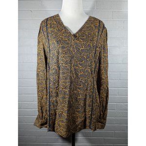 Hinge‎ Women's Navy And Mustard Long Sleeve Blouse Size M